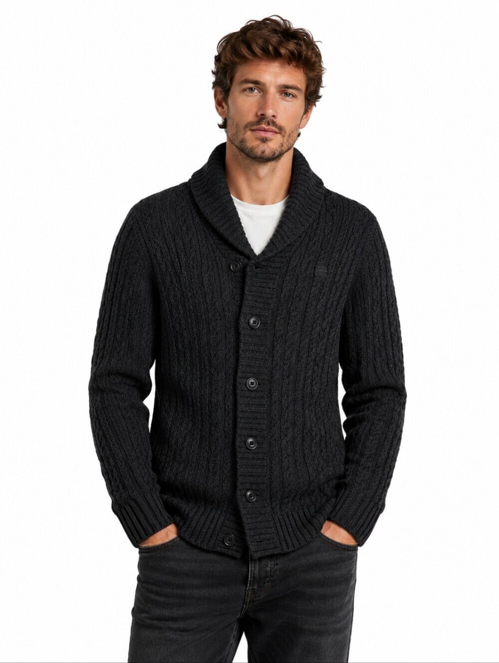 G-Star RAW Higging Cardigan Knit Wool Blend Shawl Collar Sweater L